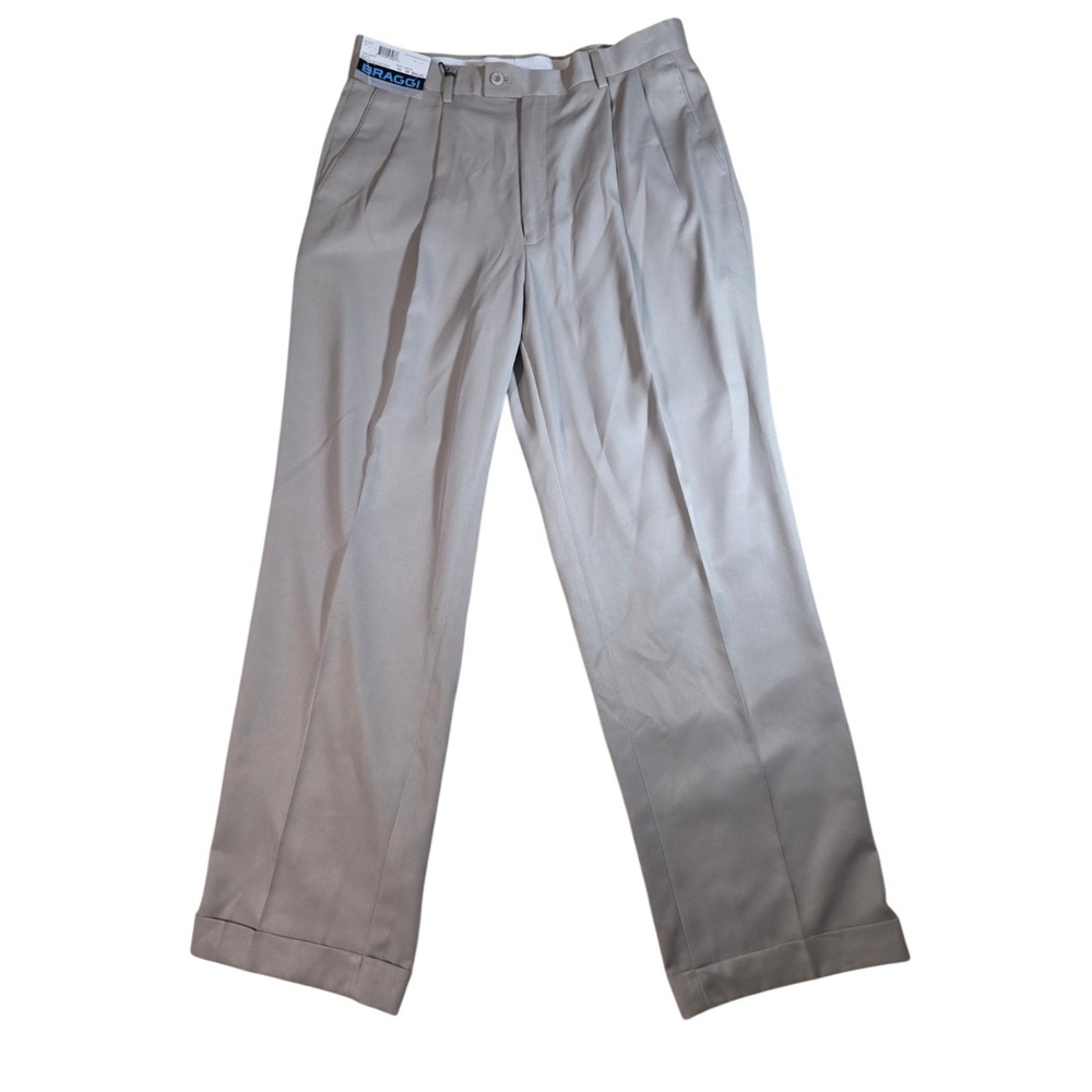 Beige Pleated Cuffed Men's Dress Pants 90s Braggi Louis Raphael 33x30 NWT